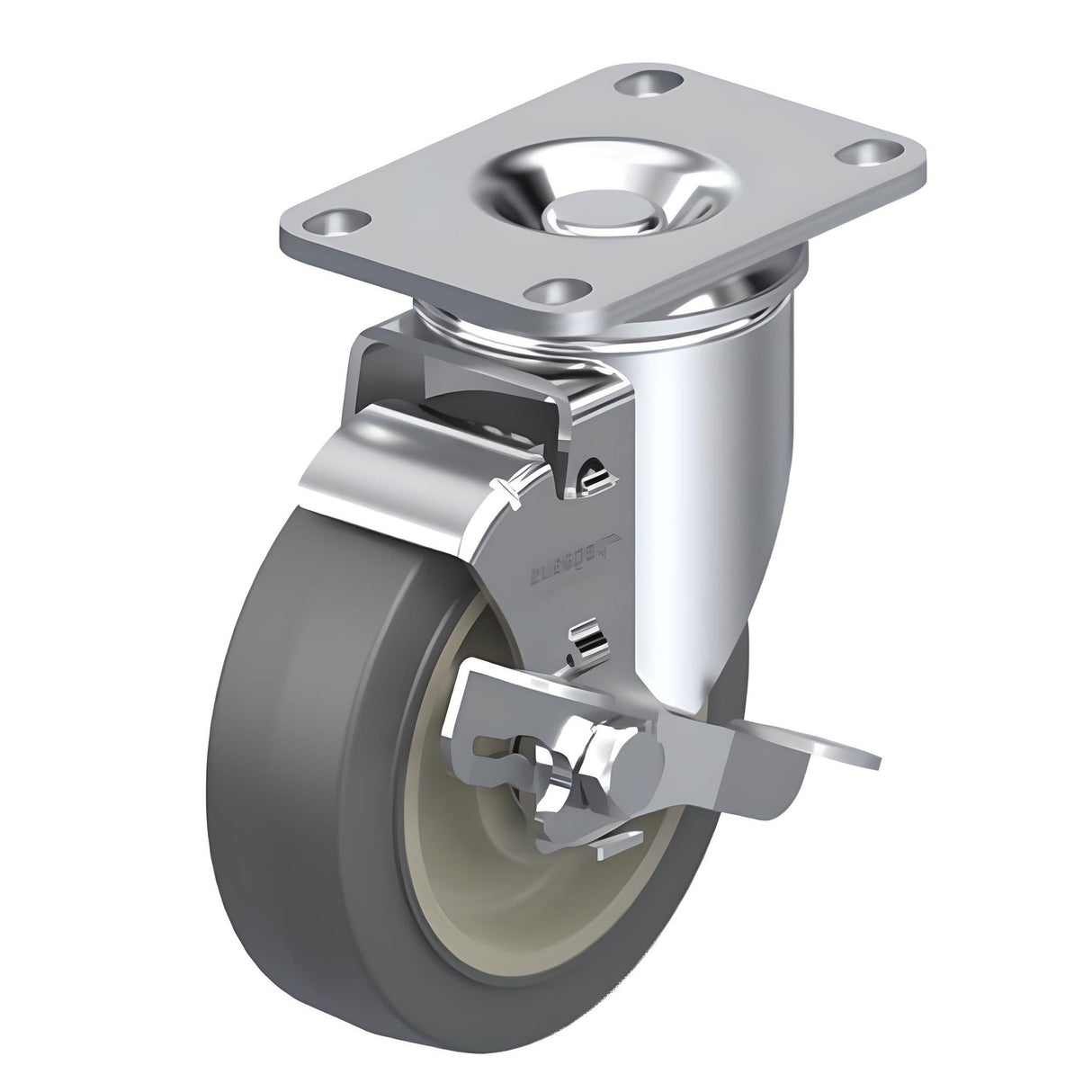 ElastiSoft Gray Caster 4" x 1-1/4" Swivel Wheel Brake (WB) 300 lbs Annular Ball Bearing P12 Series