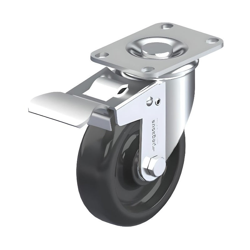 Polypropylene Black Caster 4" x 1-1/4" Swivel Total Lock Brake (TB) 275 lbs Annular Ball Bearing P12 Series