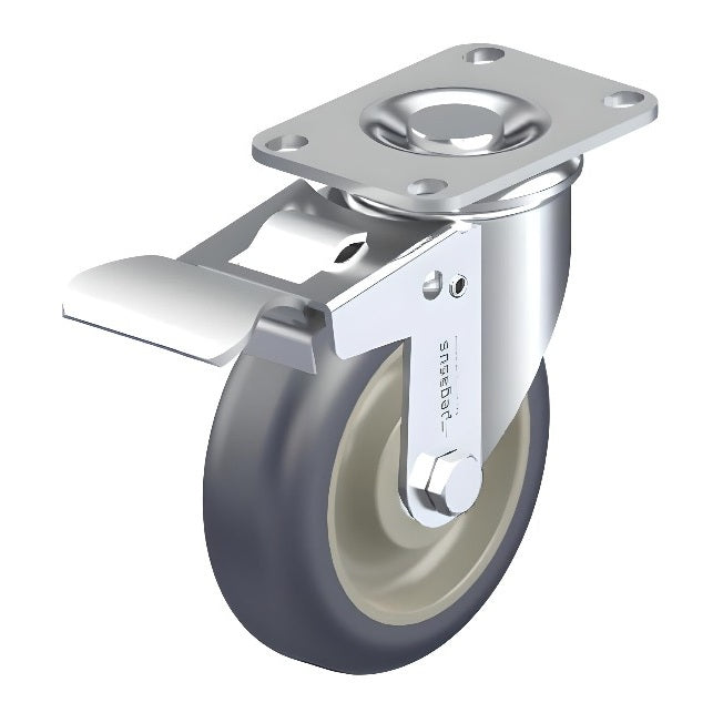 Polyurethane Grey Caster 4" x 1-1/4" Swivel Total Lock Brake (TB) 325 lbs Delrin® Bearing P12 Series