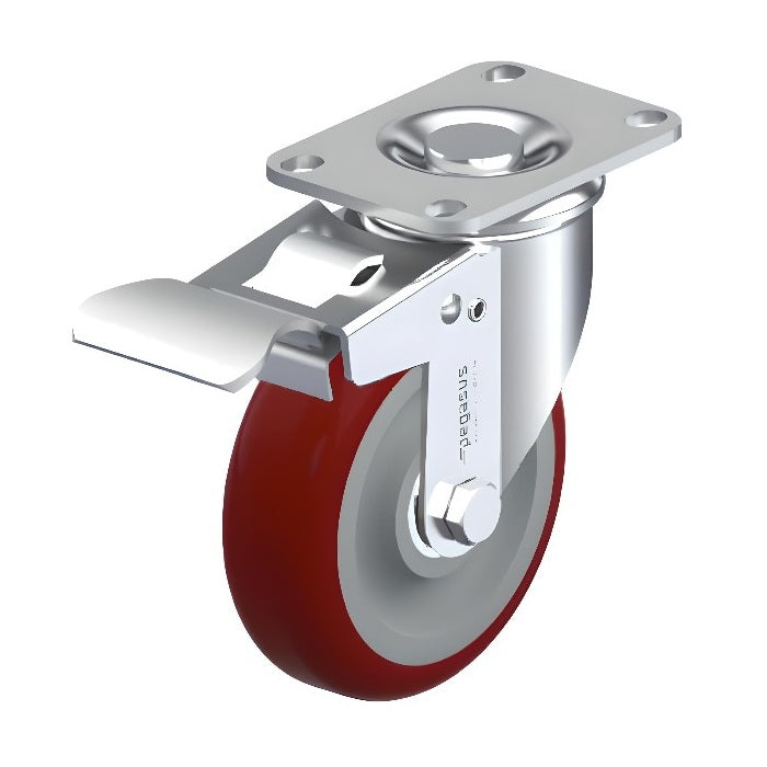 Polyurethane Maroon Caster 5" x 1-1/4" Swivel Total Lock Brake (TB) 325 lbs Precision Ball Bearing P12 Series