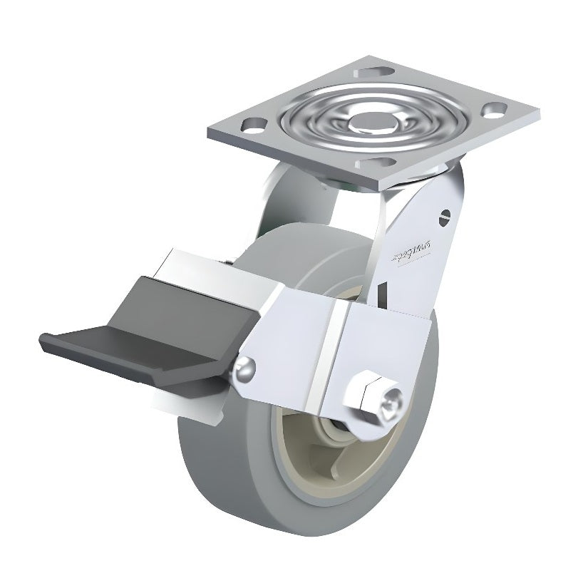 ElastiSoft Gray Caster 5" x 2" Swivel Trailing Wheel Brake (WK) 350 lbs Roller Bearing P21 Series