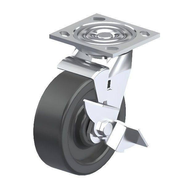 Phenolic Black Caster 5" x 2" Swivel Wheel Brake (WB) 1000 lbs Roller Bearing P21 Series