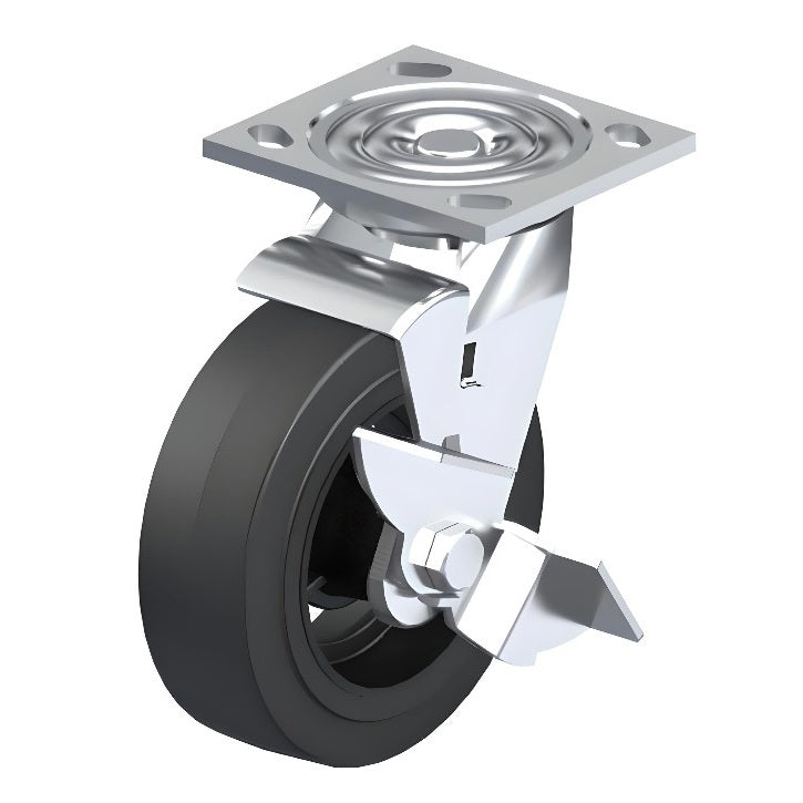 Rubber Black Caster 5" x 2" Swivel Wheel Brake (WB) 400 lbs Roller Bearing P21 Series