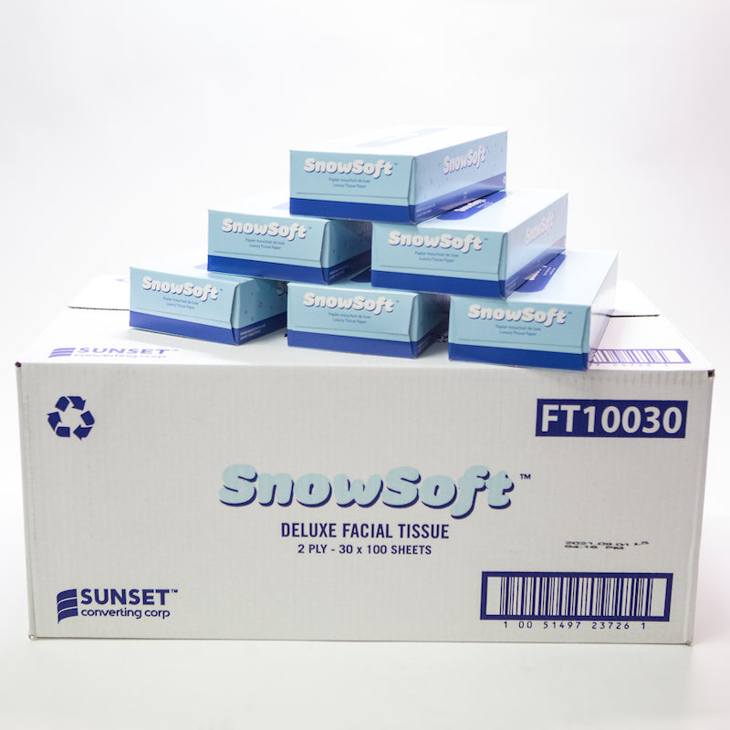 Snowsoft - 100 sheets, 2 ply Facial Tissue - 30 Boxes (PPF10030-S)