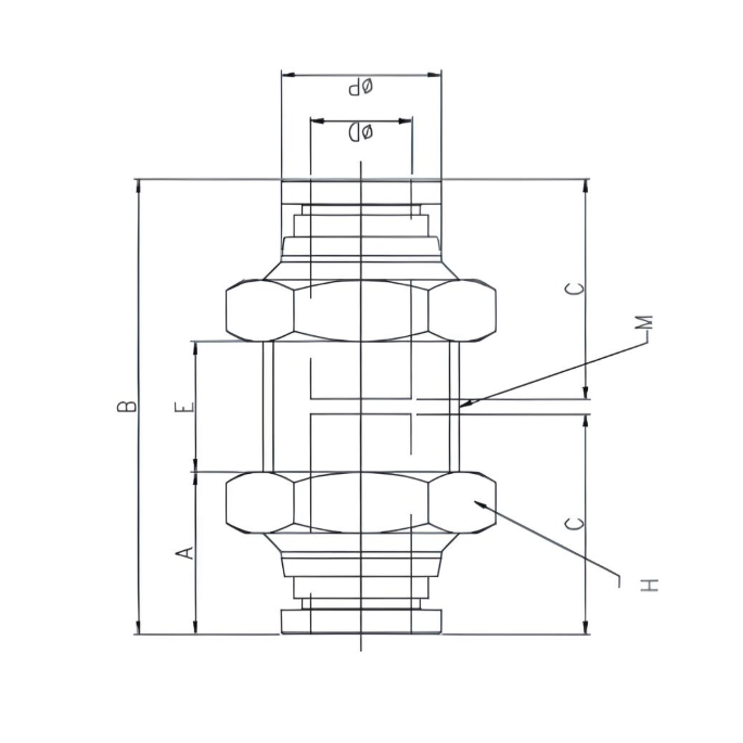 Bulkhead Union 8mm Tube Push to Connect - Brass
