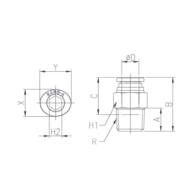 Push to Connect Straight Fitting 16mm Tube x 1/2" BSPT (R) Male