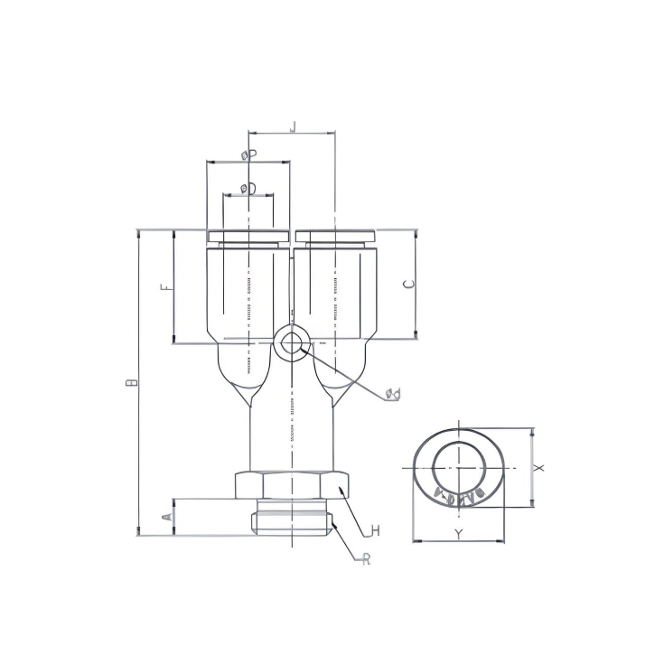 Push to Connect Wye "Y" Union 6mm Tube x 1/8" BSPP (G) Male