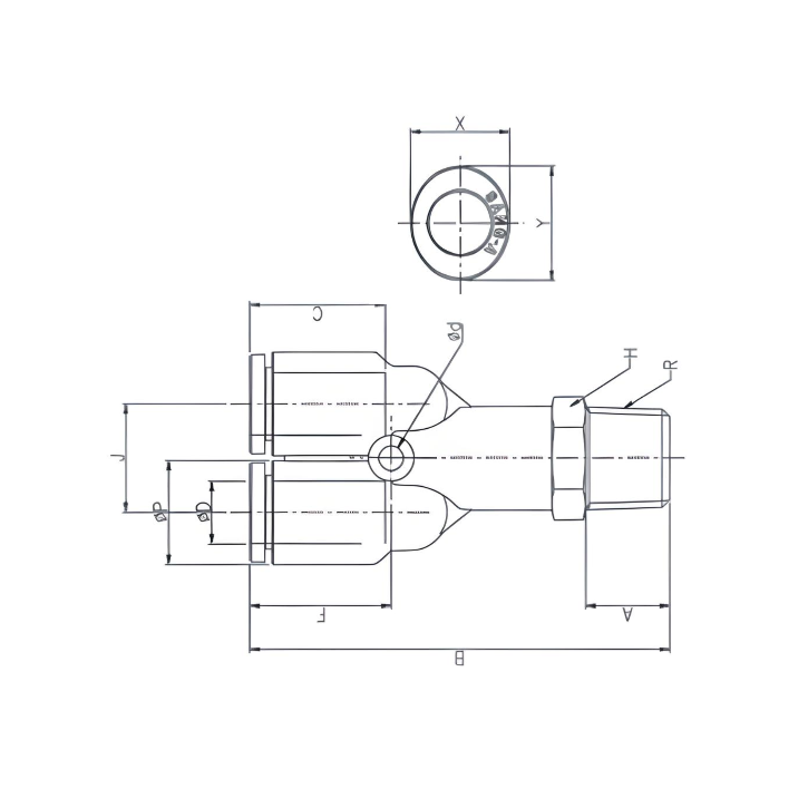 Push to Connect Wye "Y" Union 10mm Tube x 1/8" BSPT (R) Male