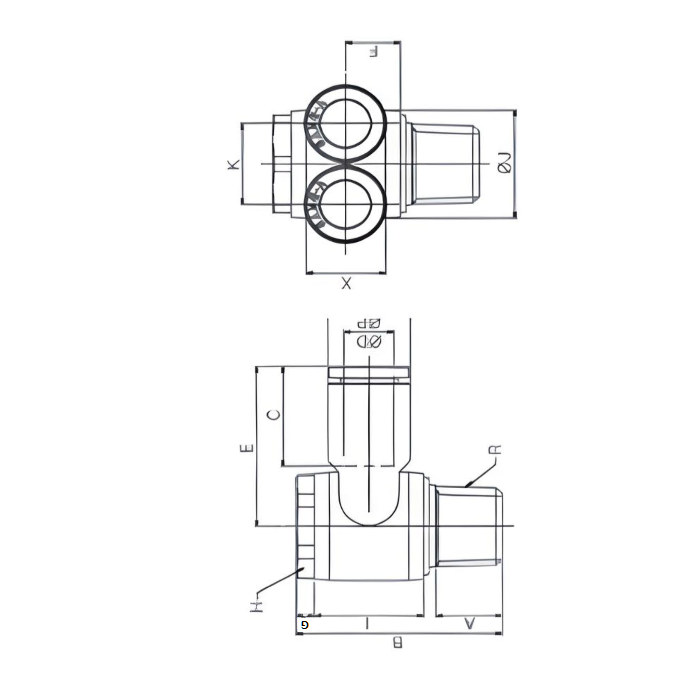 Push to Connect Double Banjo 1/2" Tube x 1/2" NPT Male