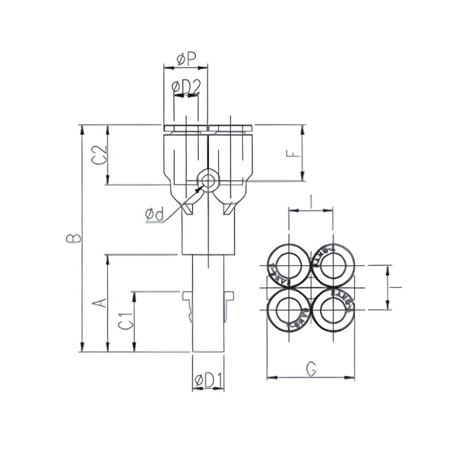 Push to Connect Double Wye "Y" Union Reducer 4mm Tube x 6mm Tube Plug in