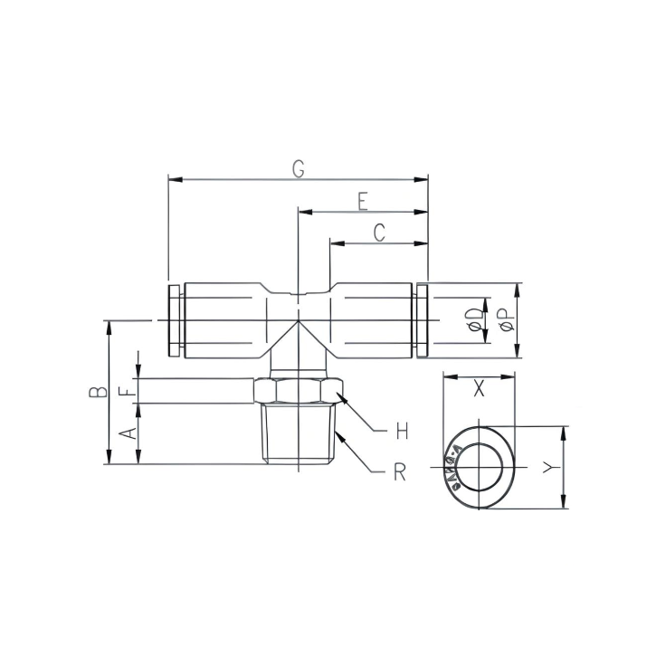 Push to Connect Branch Tee 5/16" Tube x 3/8" NPT