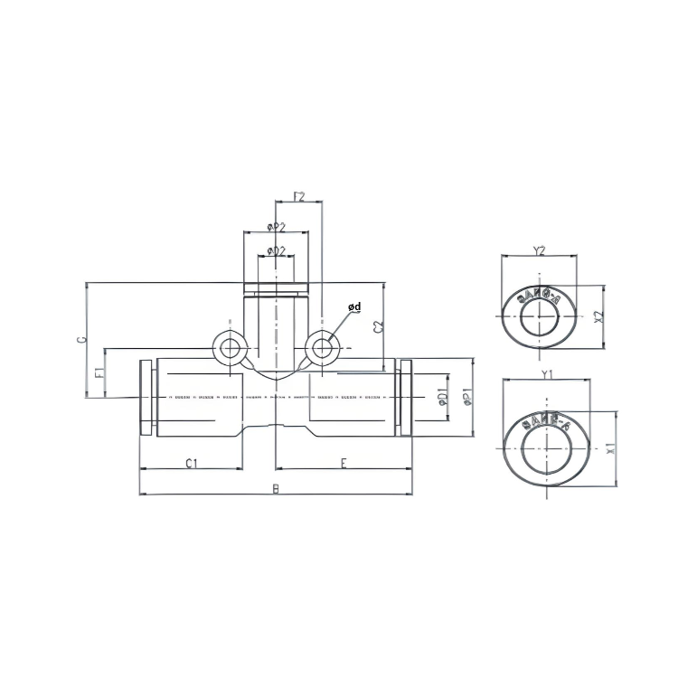 Push to Connect Tee Union Reducer 10mm Tube x 6mm Tube