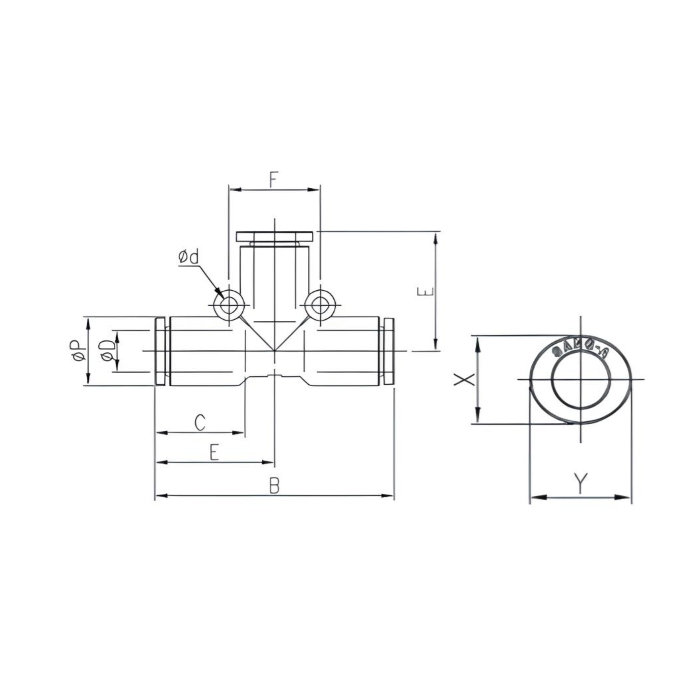 Push to Connect Tee Union 6mm Tube x 6mm Tube
