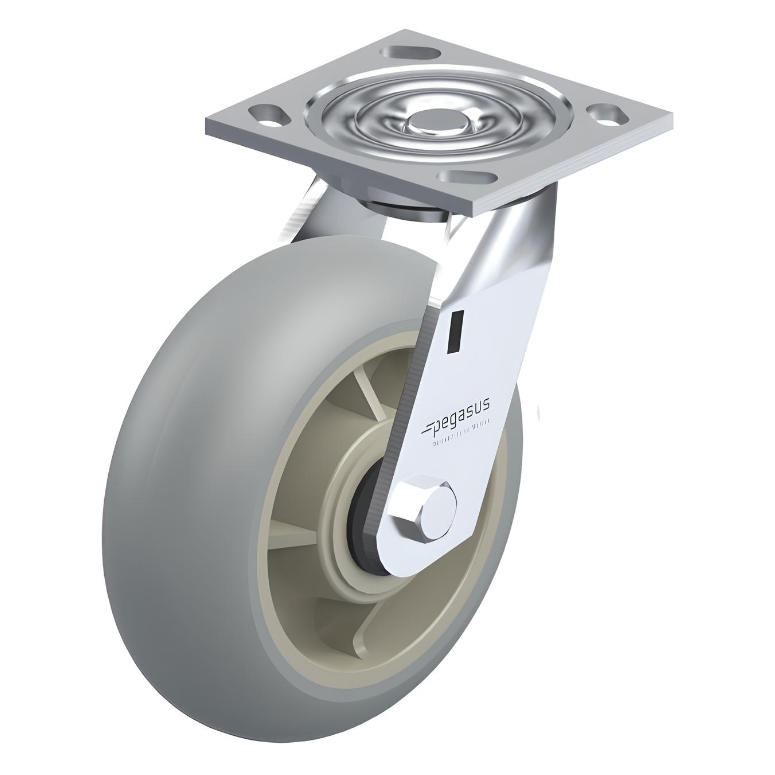 Round ElastiSoft Gray Caster 5" x 2" Swivel 350 lbs Roller Bearing P21 Series