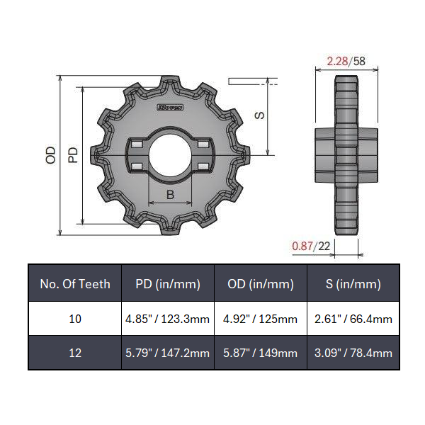 Split Idler Conveyor Sprocket (Molded) Series 882 (Bevel/TAB) - 1" Bore