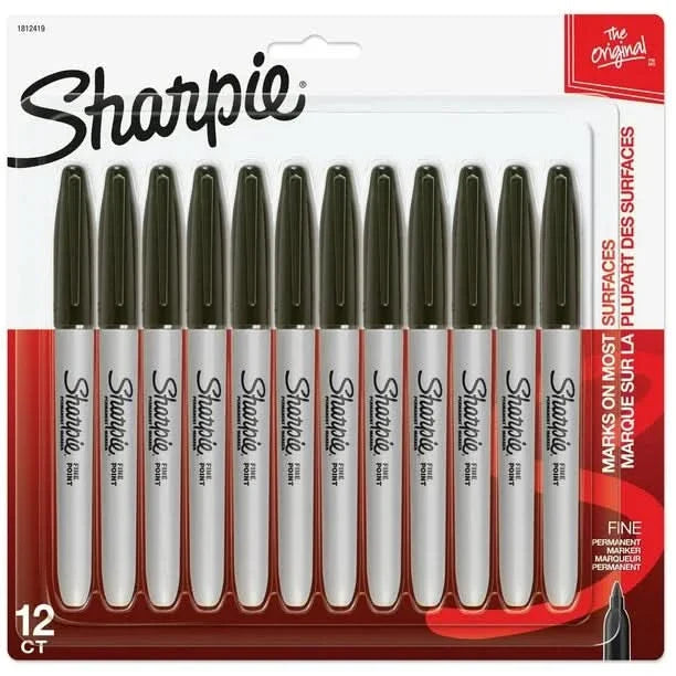 Sharpie Fine Point Permanent Markers, Black (12-Count Box)
