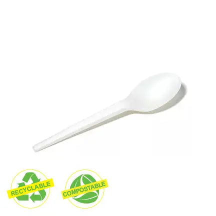Ustensiles compostables recyclables – Cuillère à thé, cuillère à soupe, fourchette ou couteau (boîte de 1000)