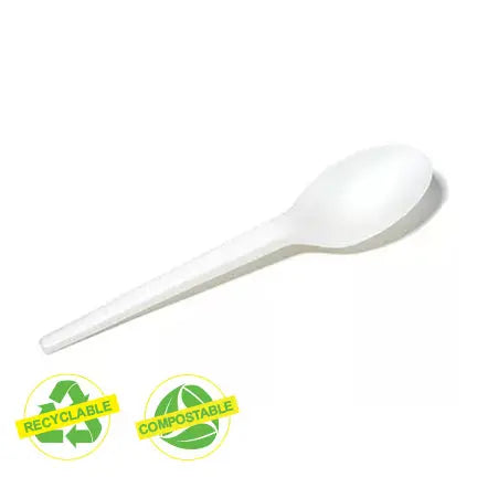 Ustensiles compostables recyclables – Cuillère à thé, cuillère à soupe, fourchette ou couteau (boîte de 1000)