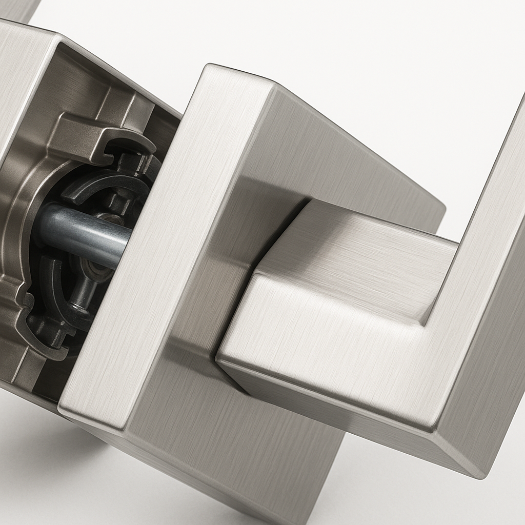 Bouton de porte Vellum Hardware Quadra – Rosace carrée, à clé, condamnation, de passage et fixe