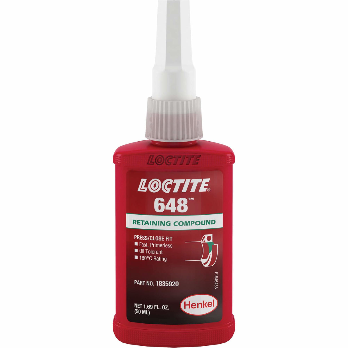 648™ High Strength/Rapid Cure Retaining Compounds, 50 ml, Bottle, Green