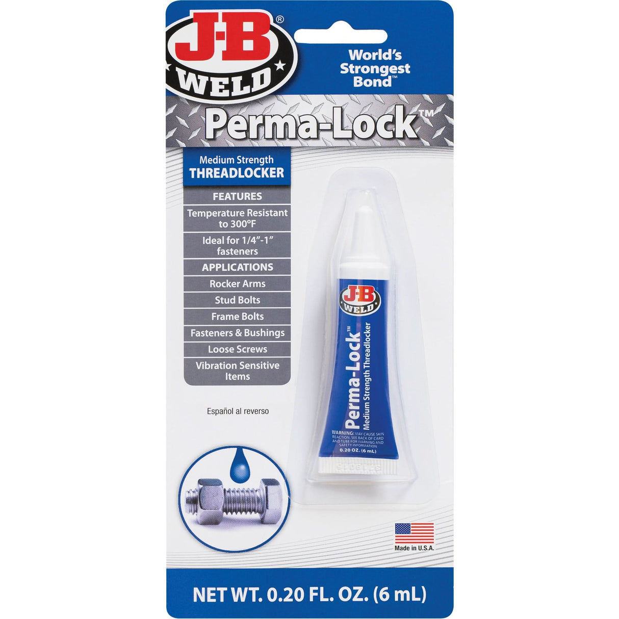 Perma-Lock Threadlocker, Blue, Medium, 6 ml, Tube