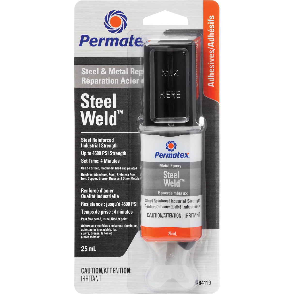 Steel Weld™ Epoxy, 25 ml, Syringe, Two-Part, Grey