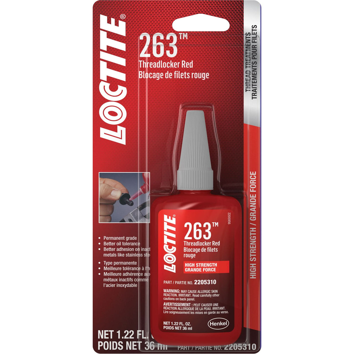 263 Threadlocker, Red, High, 36 ml, Bottle