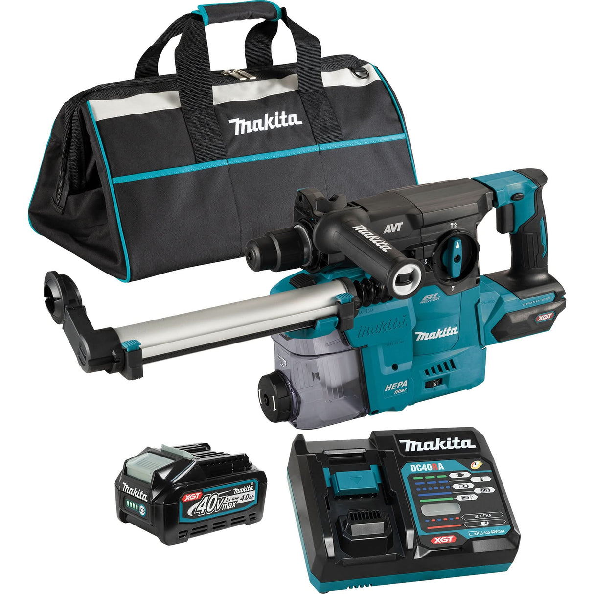 XGT Brushless Cordless SDS-Plus Rotary Hammer with DX10 Dust Extraction Attachment, 40 V, 1-3/16", 3 ft-lbs, 0-840 RPM