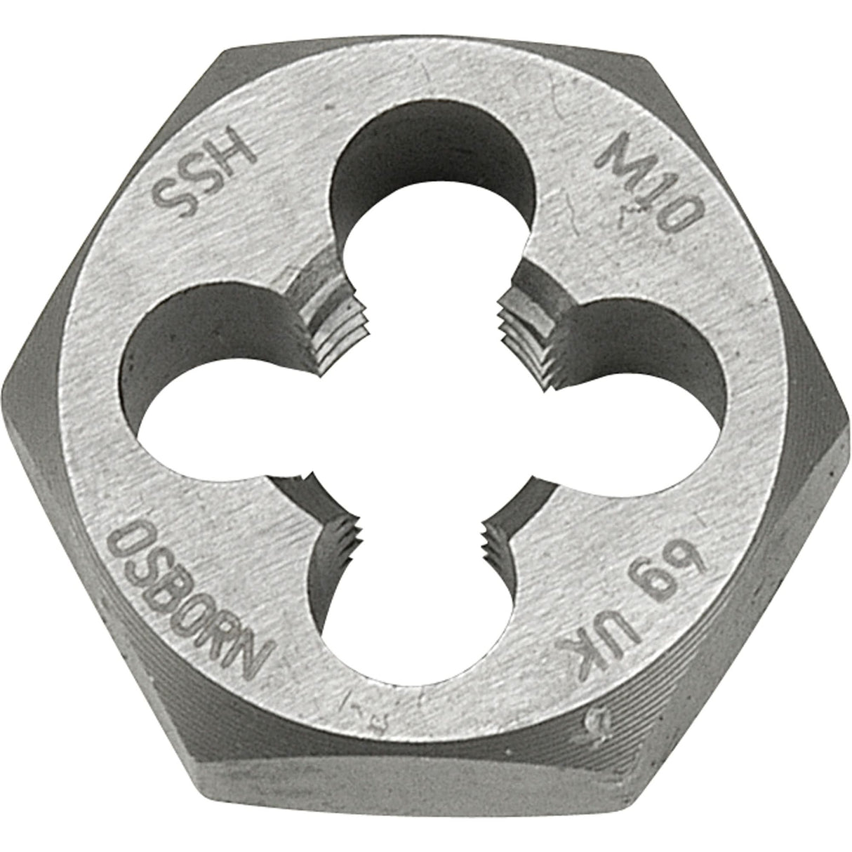 Hexagonal Rethreading Die, 1-1/2" Dia., 3/4"-10 Thread, High Speed Steel