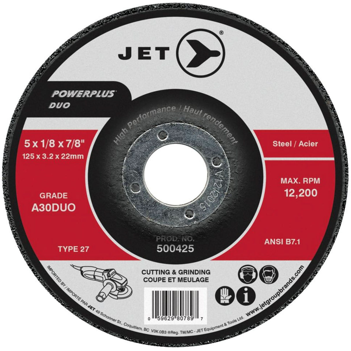 Powerplus DUO Cutting/Grinding Wheel, 4-1/2" x 1/8", 7/8" Arbor, Type 27, A30DUO Grit