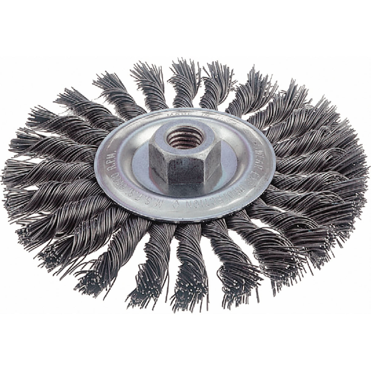 Knot Wire Wheel Brushes - Standard Twist Knot, 4" Dia., 0.014" Fill, 3/8" Arbor, Steel