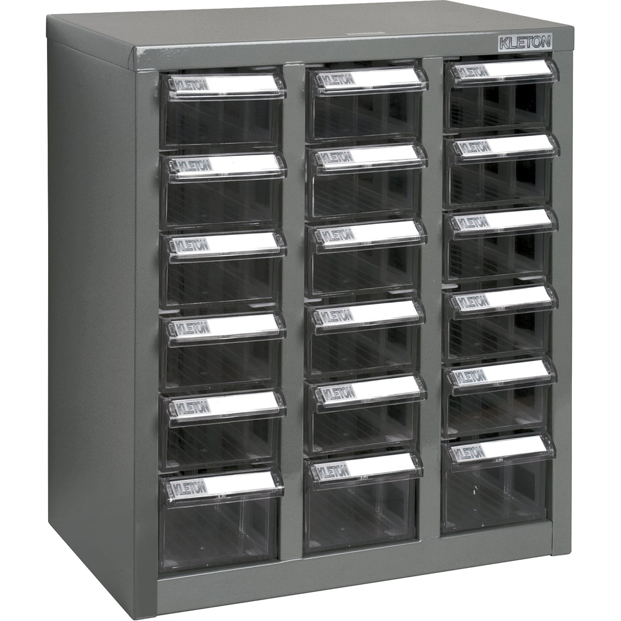 KPC-600 Parts Cabinet, Galvanized Steel, 18 Drawers, 13-9/10" x 8-7/10" x 16-3/10", Grey