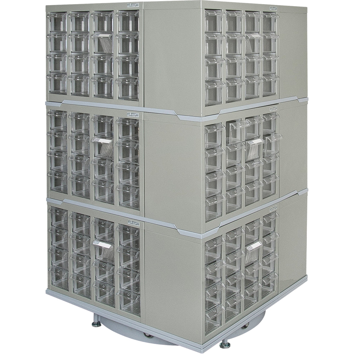 Heavy-Duty Industrial Carousel Drawer Cabinet, Steel, 192 Drawers, 27" W x 27" D x 48" H, Grey