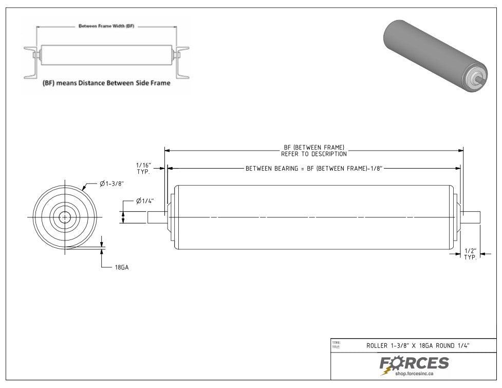 Conveyor Rollers 55-1/2" BF | 1.375'' Dia. Round Shaft 1/4" 18 Ga Galvanized