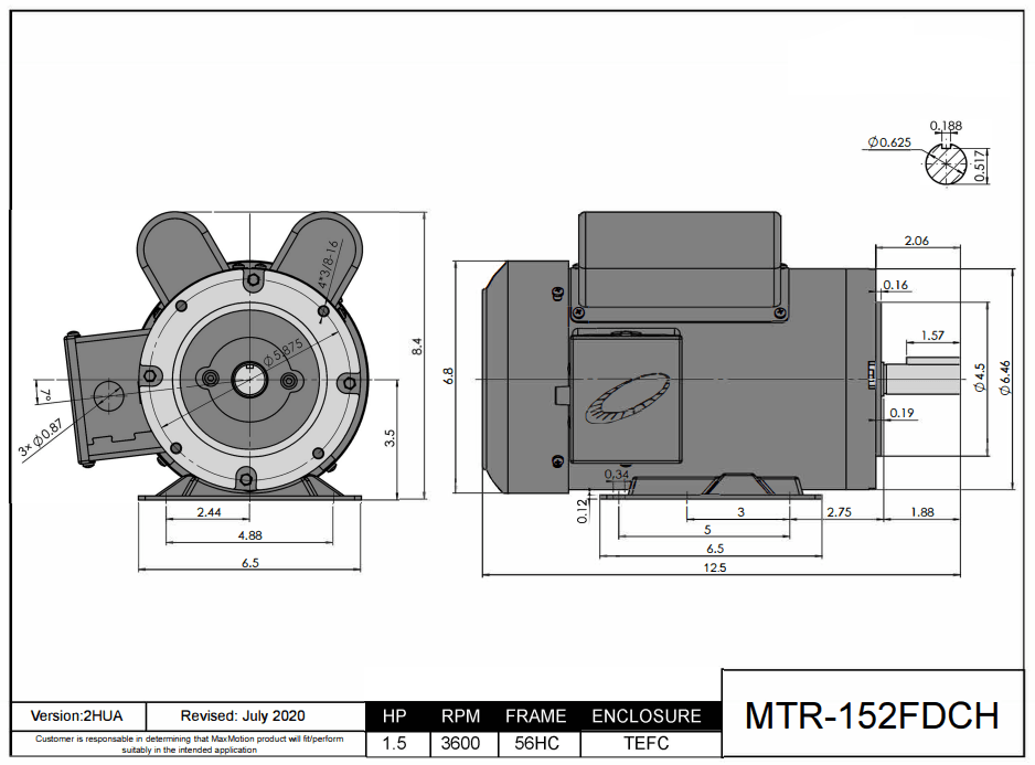 Max Motion MTR-152FDCH | Farm Duty Motor 1.5HP, 3600RPM, 115/208-230V, Frame 56HC, TEFC