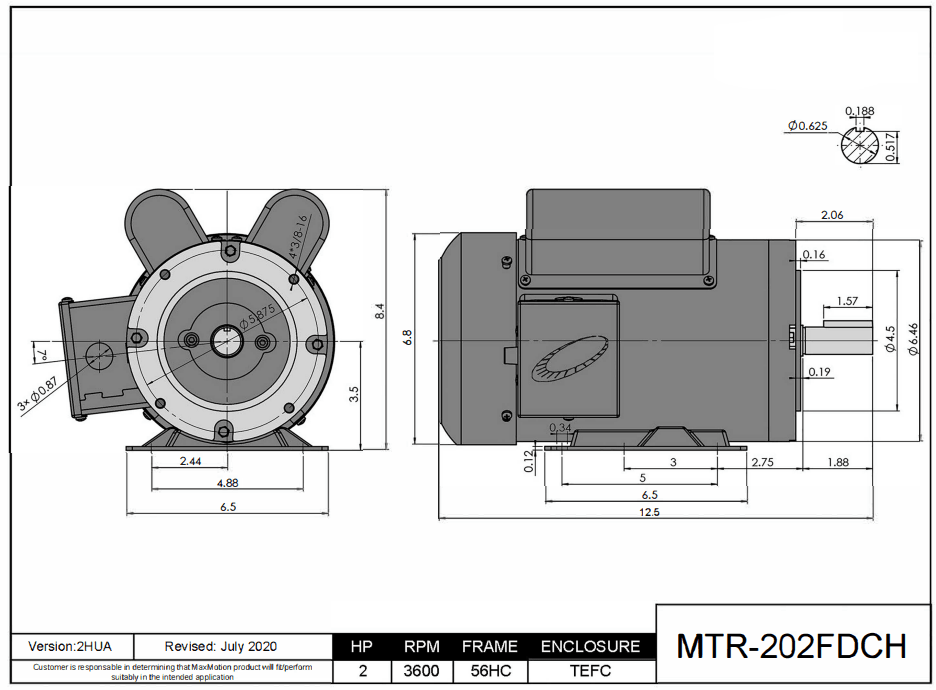 Max Motion MTR-202FDCH | Farm Duty Motor 2HP, 3600RPM, 115/208-230V, Frame 56HC, TEFC