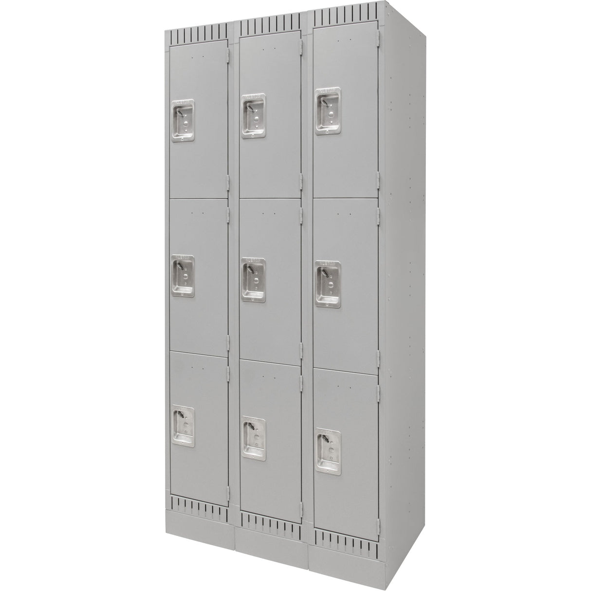 Lockers, 3 -tier, Bank of 3, 36" x 18" x 76", Steel, Grey, Knocked Down