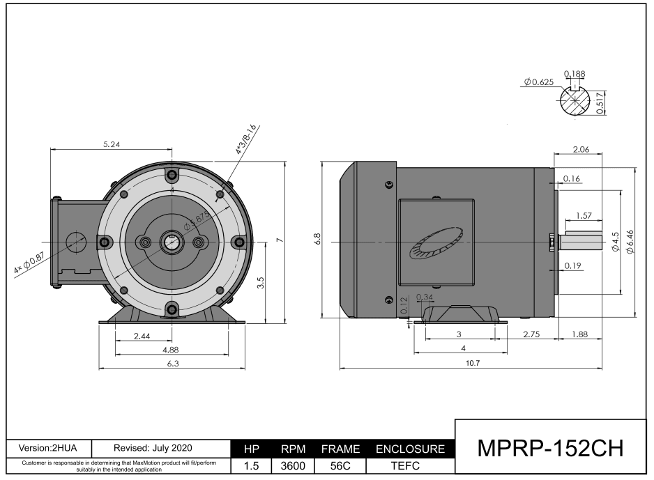 Max Motion MPRP-152CH | General Purpose Motor 1.5HP, 3600RPM, 575V, Frame 56C, TEFC