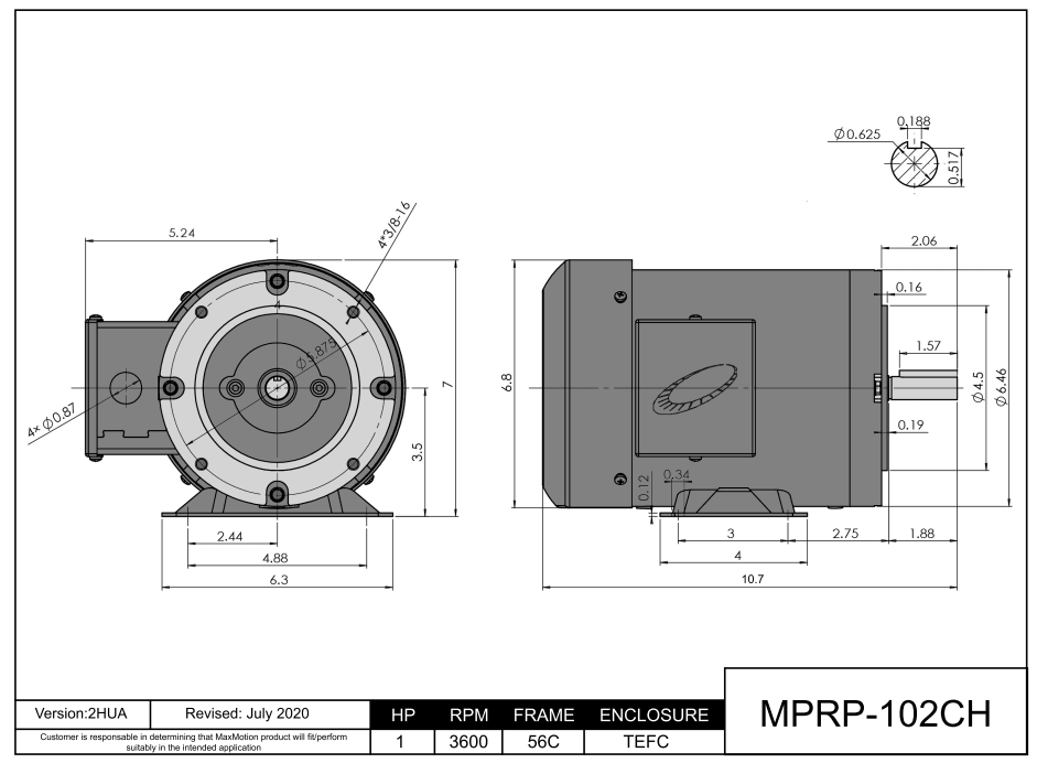 Max Motion MPRP-102CH | General Purpose Motor 1HP, 3600RPM, 575V, Frame 56C, TEFC
