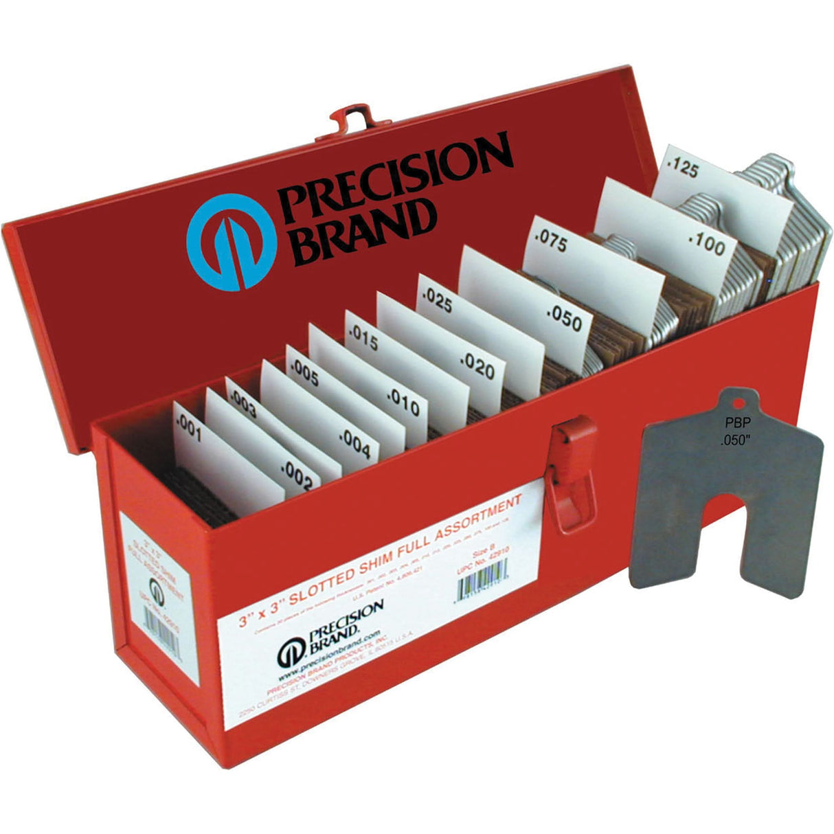 Slotted Shim Assortments, 4" L x 0.001"- 0.125" Thickness, 4" W, Stainless Steel