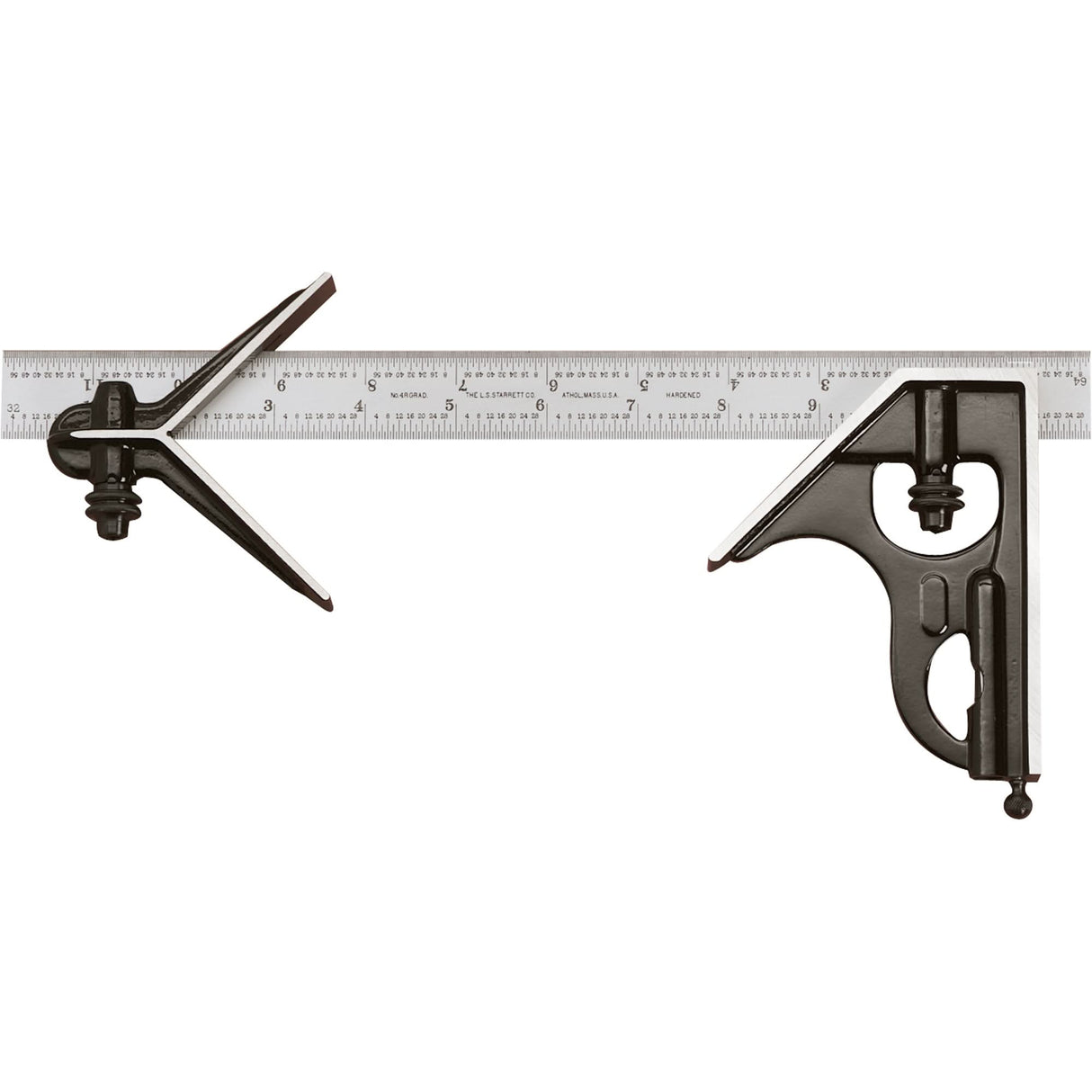 Combination Squares with Square Head & Centre Head - No. 33HC Series with Forged & Hardened Steel Heads, 24" L, 1/100" Graduations, Steel, Satin