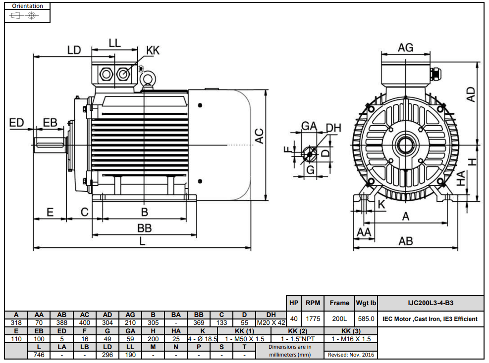 Max Motion IJC200L3-4-47 | IEC Motor 50HP, 1800RPM, 460/796V, Frame 200L, TEFC