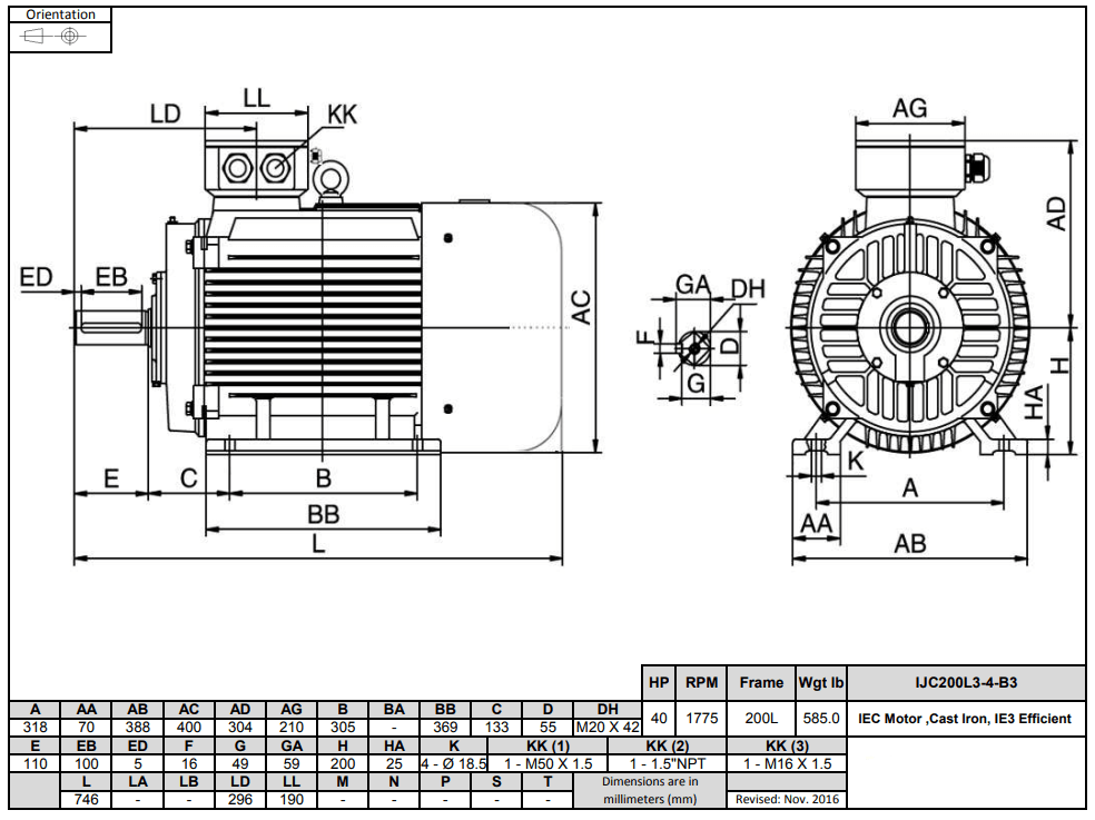 Max Motion IJC200L3-4-59 | IEC Motor 50HP, 1800RPM, 575/990V, Frame 200L, TEFC