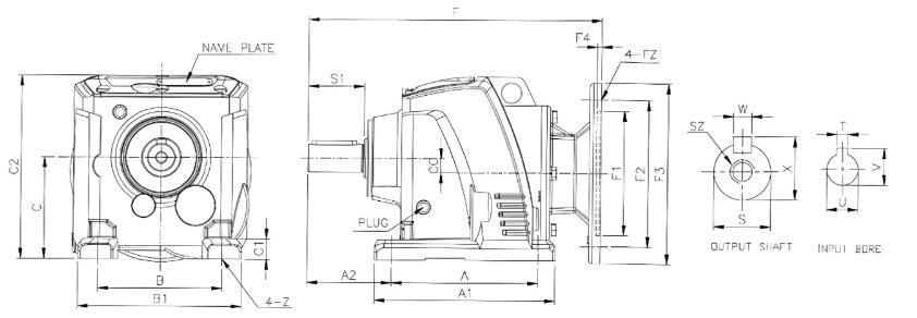 Inline Helical Gear Speed Reducer 145TC 30:1 Size 67 | GBLHN6730145TC