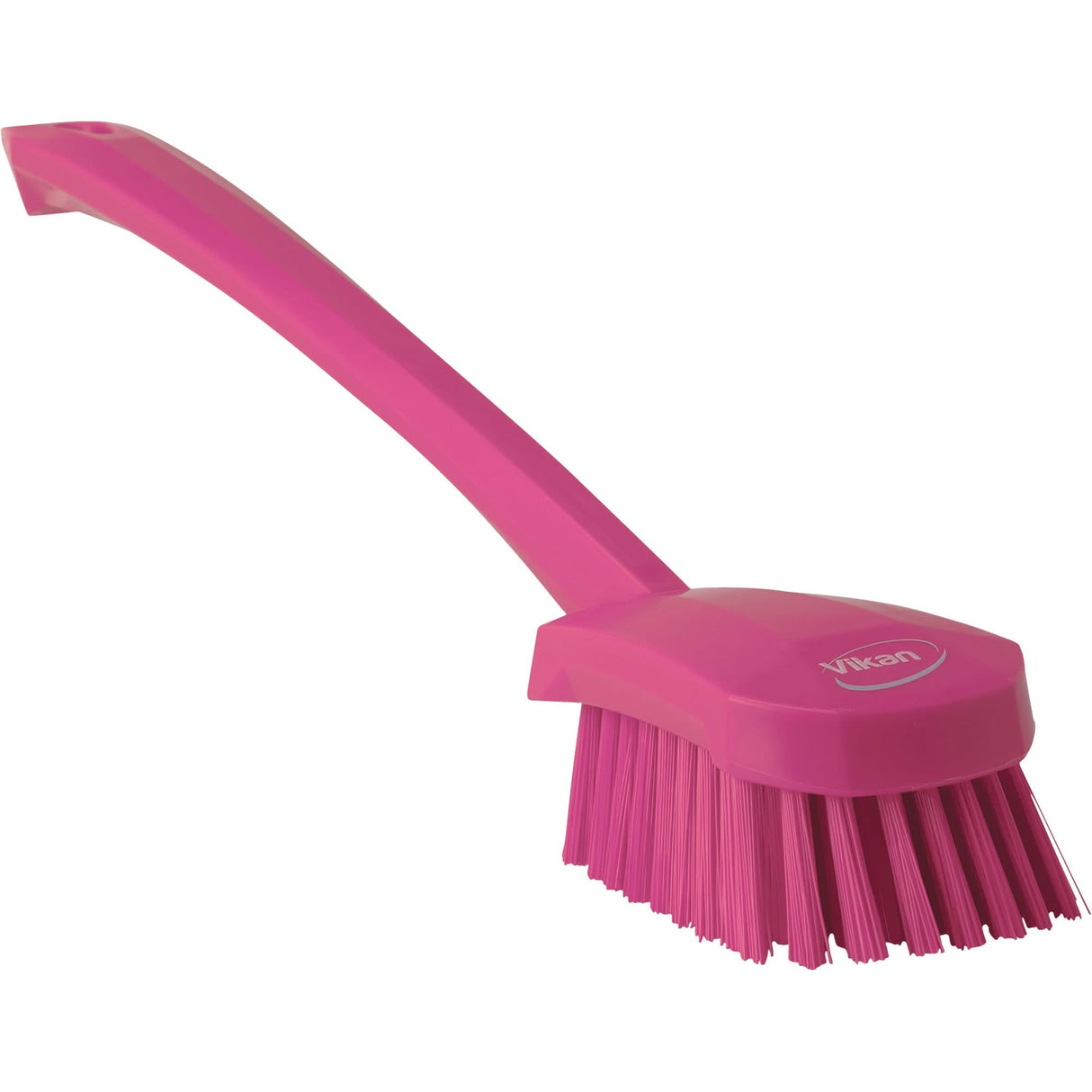 Brosse à long manche, soies rigides, 41,4 cm de long, rose