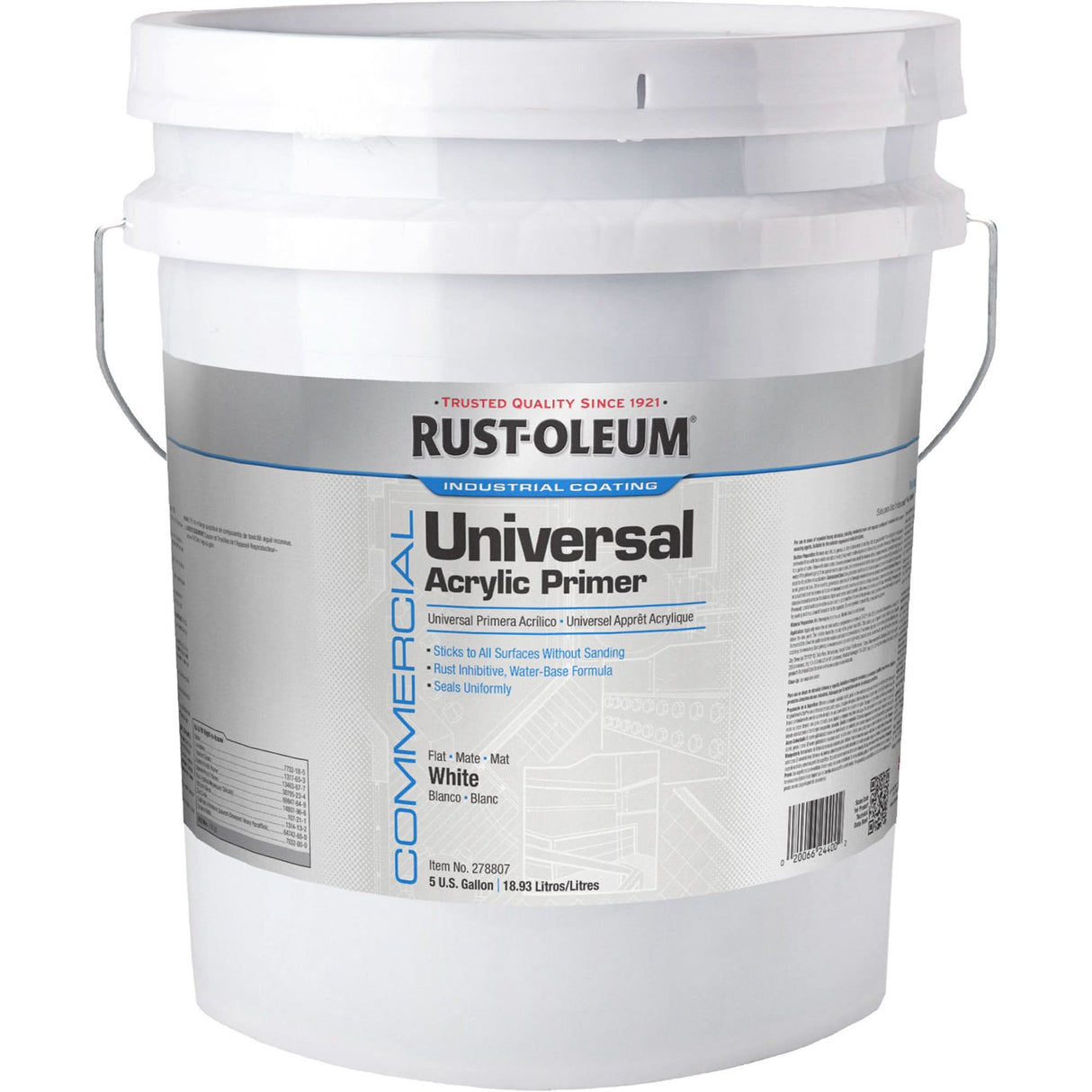 Commercial Universal Acrylic Primer, White, Flat, 5 gal., Pail