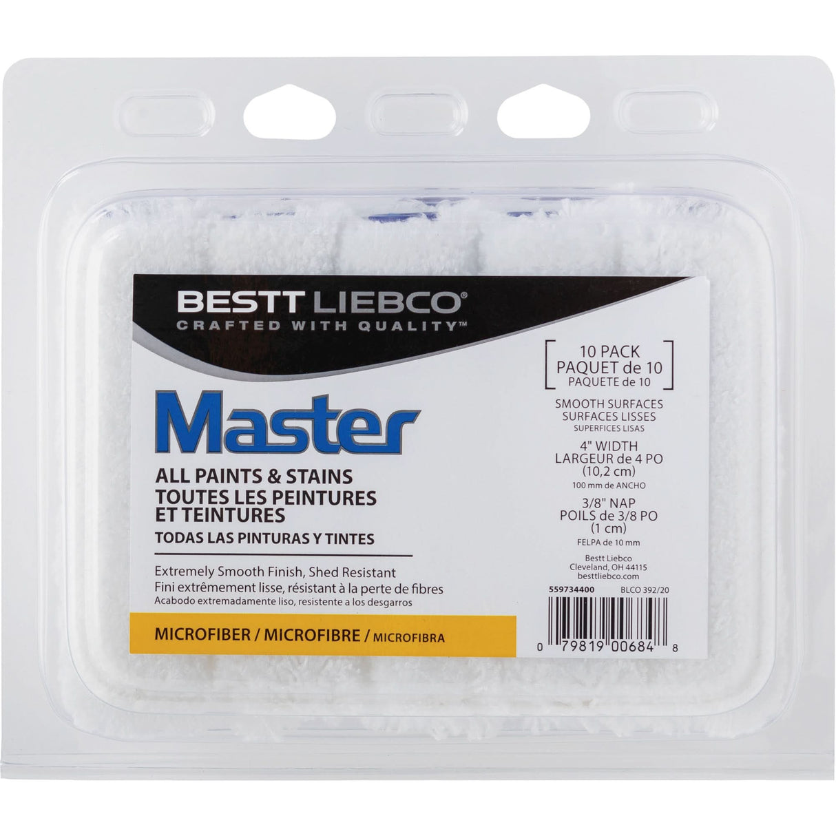 Master Microfibre Paint Roller Cover, 10 mm (3/8") Nap, 101.6 mm (4") L