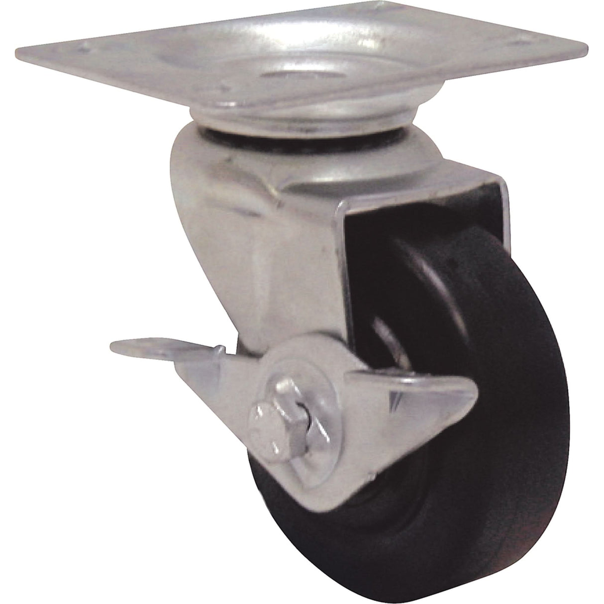 Light-Duty Caster, Rigid with Brake, 5" (127 mm), Rubber, 150 lbs. (68 kg.)