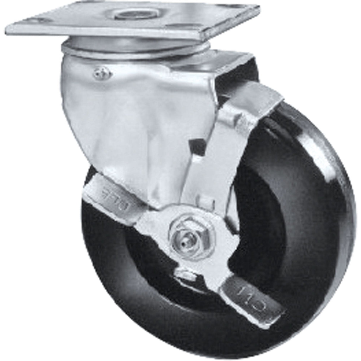 Heavy-Duty EMaxx Kingpin Caster, Rigid with Brake, 8" (203.2 mm), Mold-on Rubber, 700 lbs. (317 kg.)