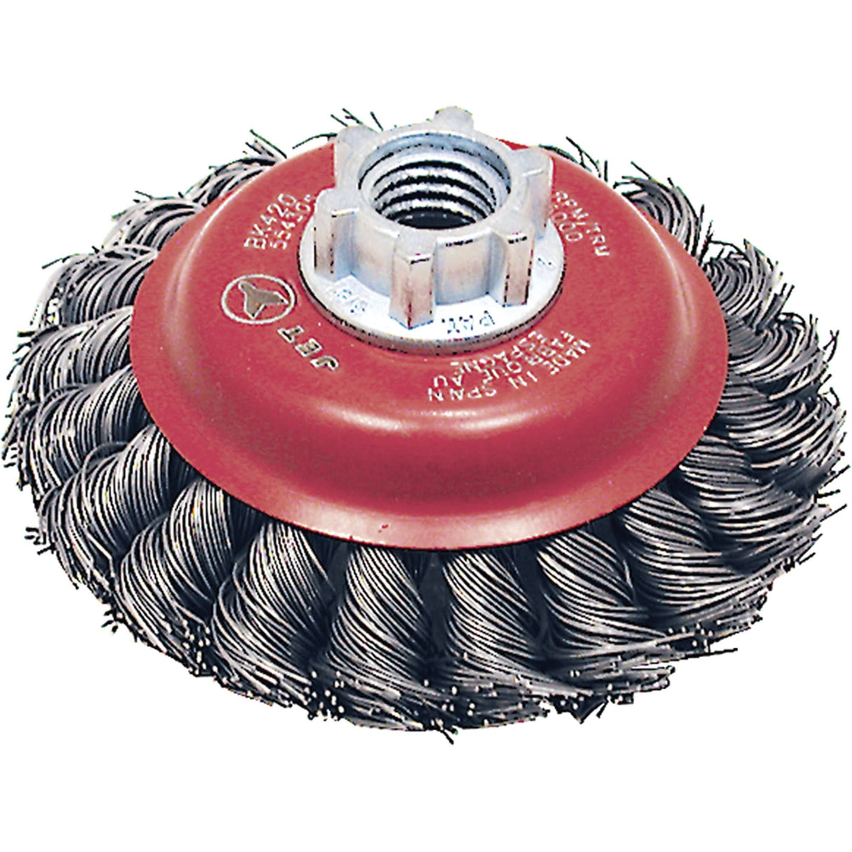 BK420T Knot Twisted Conical Brush, 4" Dia., 0.02" Fill, 5/8"-11 Arbor, Steel